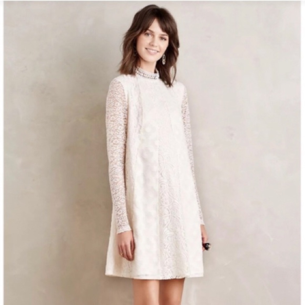 HD in Paris Ivory Lace Long Sleeve Shift Dress